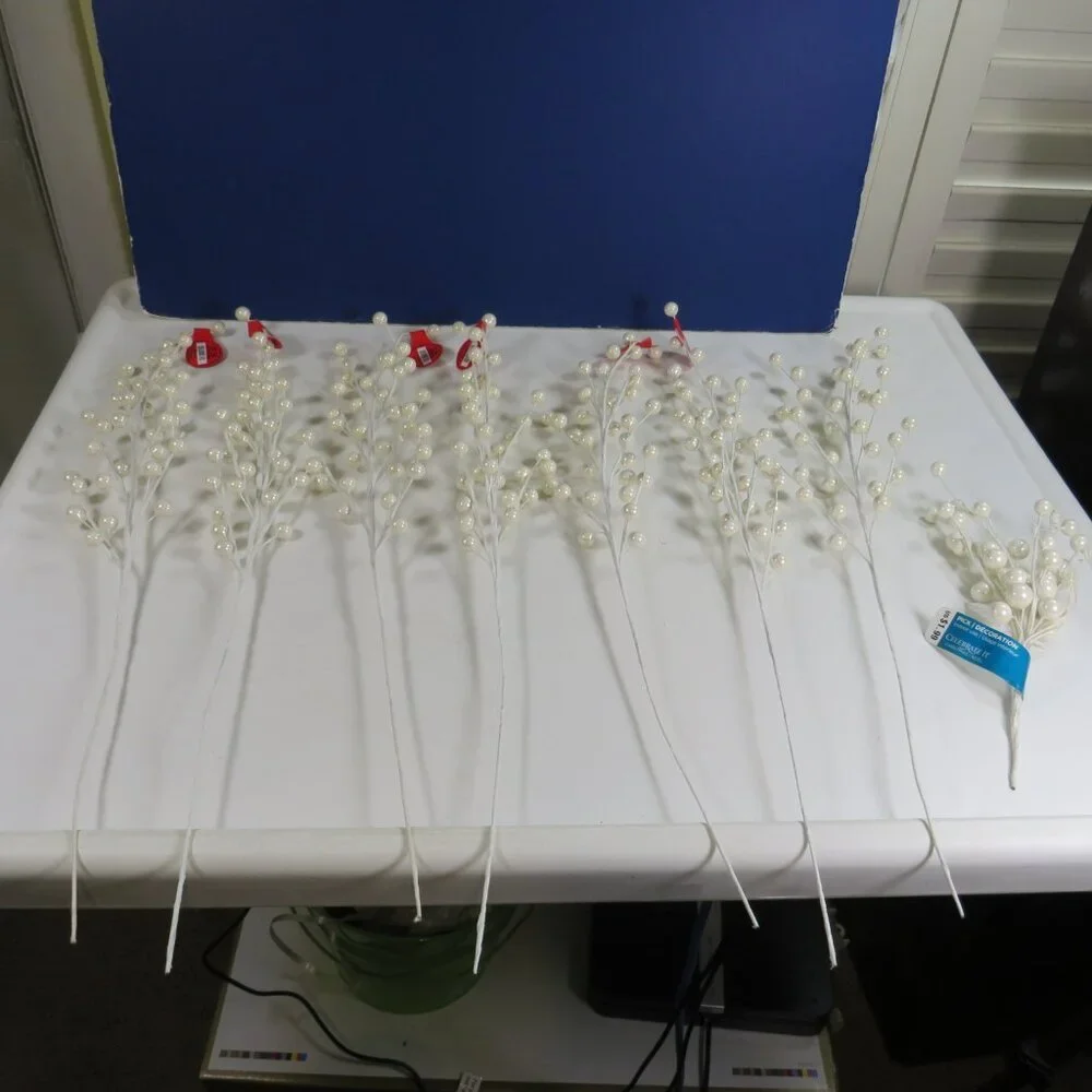 Pearl White Floral Stem Berries (no glitter) Faux Floral Picks